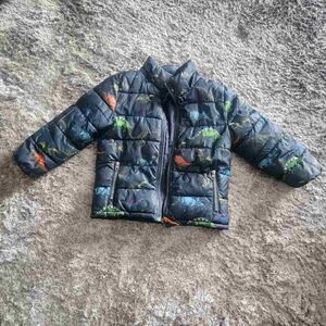 Youth Boys H&M Navy Blue Dinosaur Puffer Coat size 4-5y